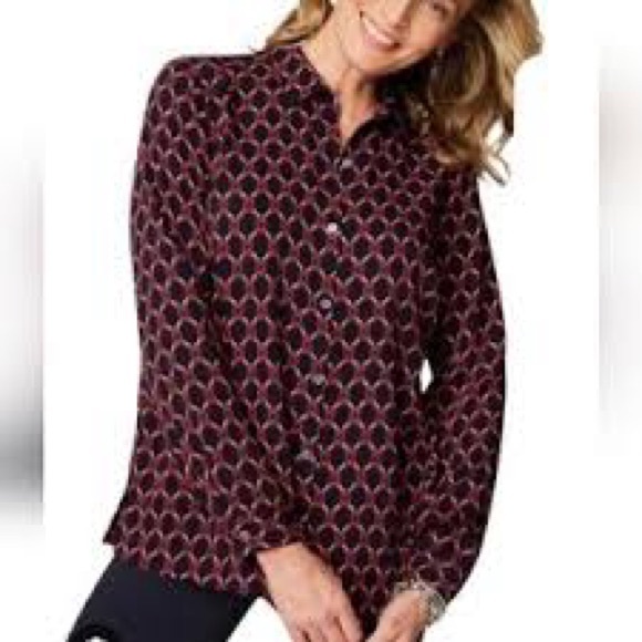 J. Jill Wearever Collection Navy Pink Geometric Button Down Blouse XL NWT - Picture 1 of 11